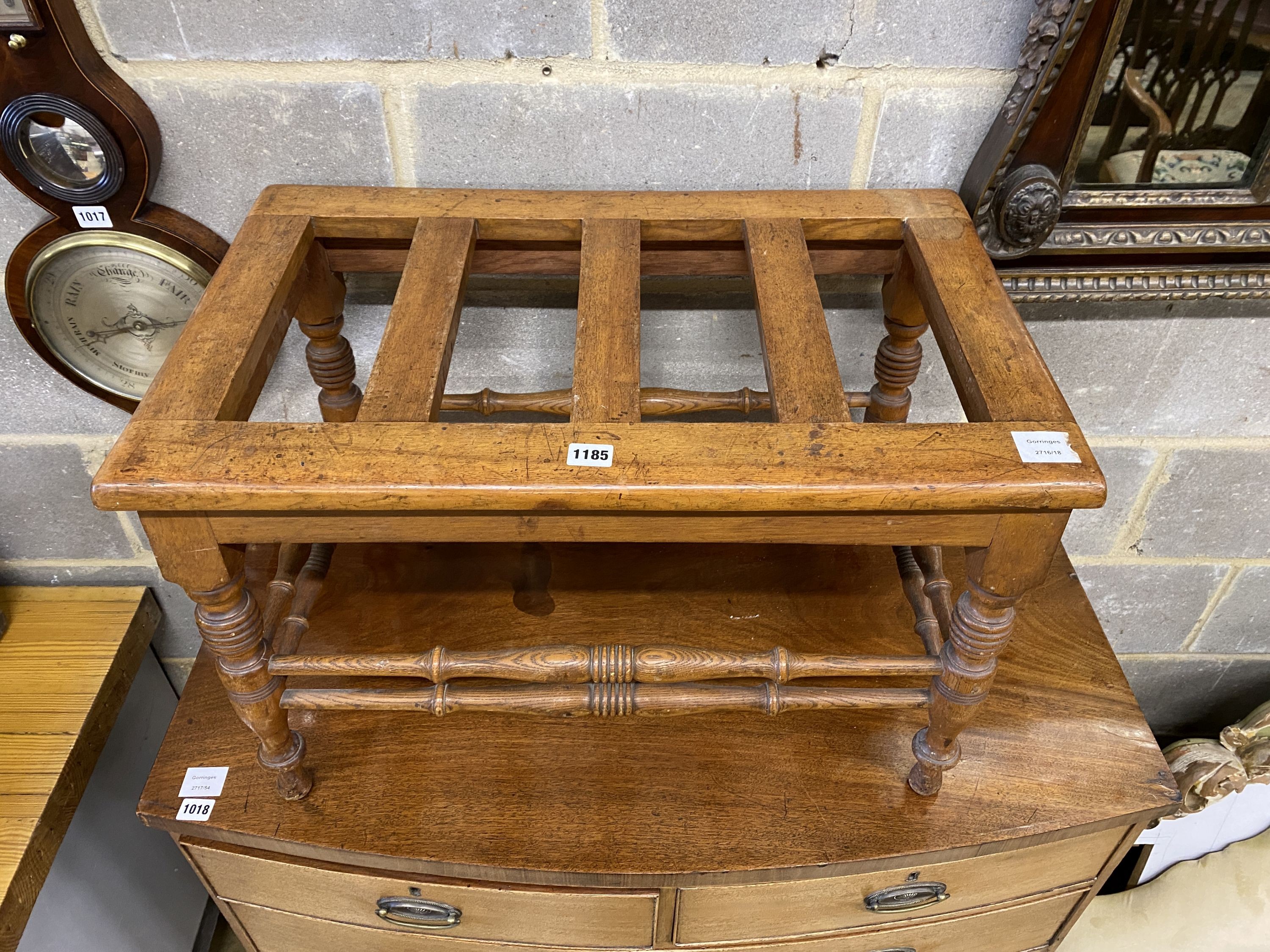 A Victorian oak luggage stand, width 69cm, depth 43cm, height 46cm